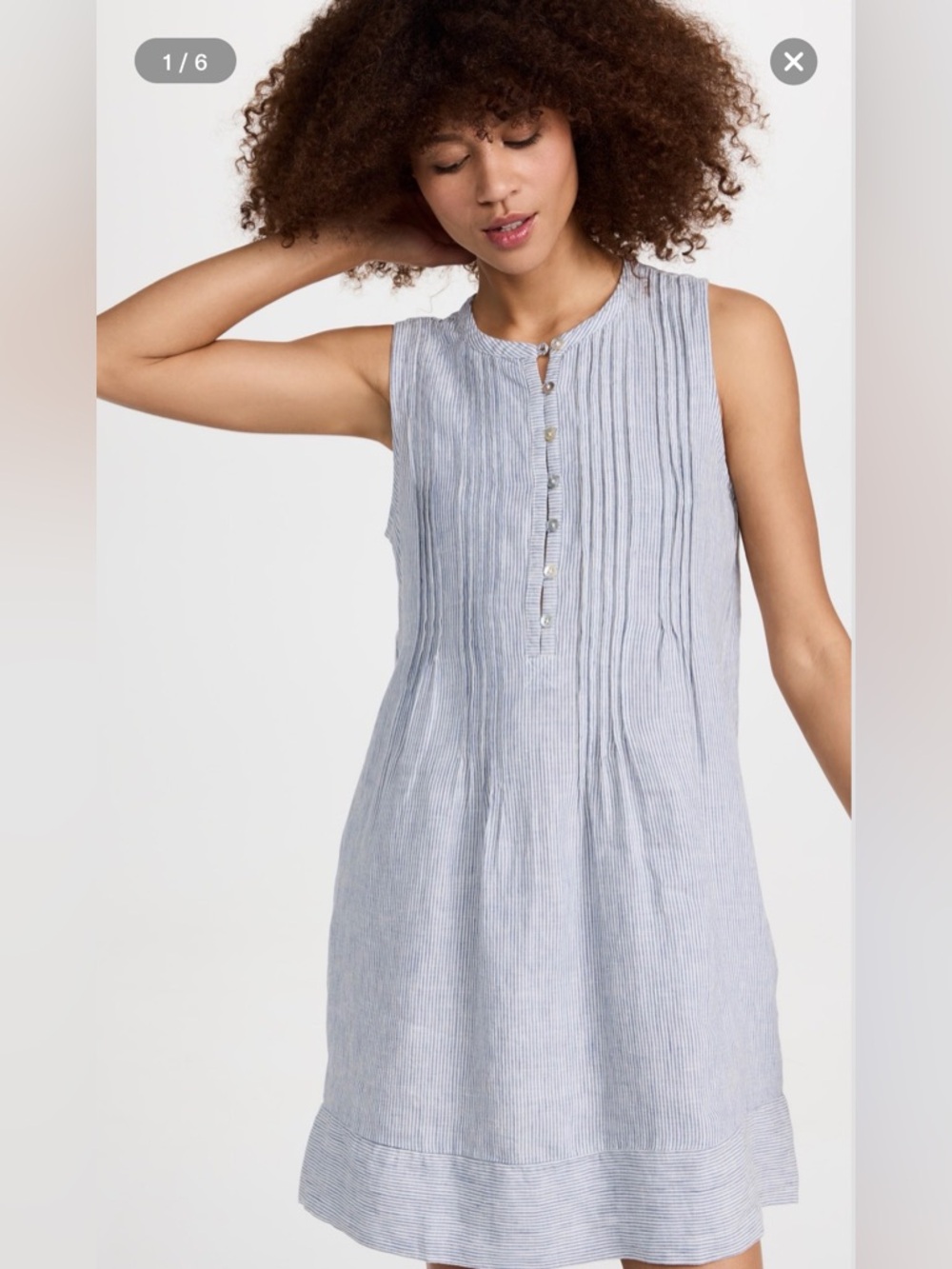 Faherty Isha Dress Blue Mini Stripe Sleeveless Button Front Size Small